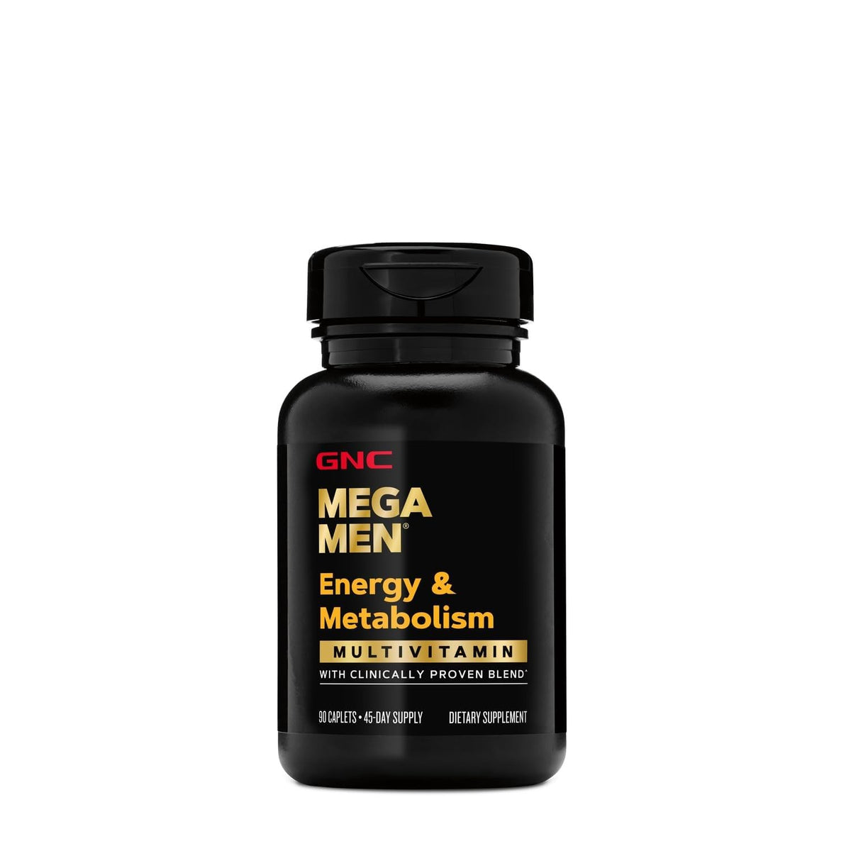 GNC Mega Men multivitamin bottle for energy and metabolism, verified by CuratCart for quality assurance.