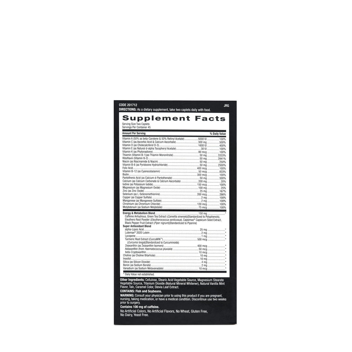 Detailed supplement facts for GNC Mega Men Multivitamin, a premium imported health product from a global favorite brand.