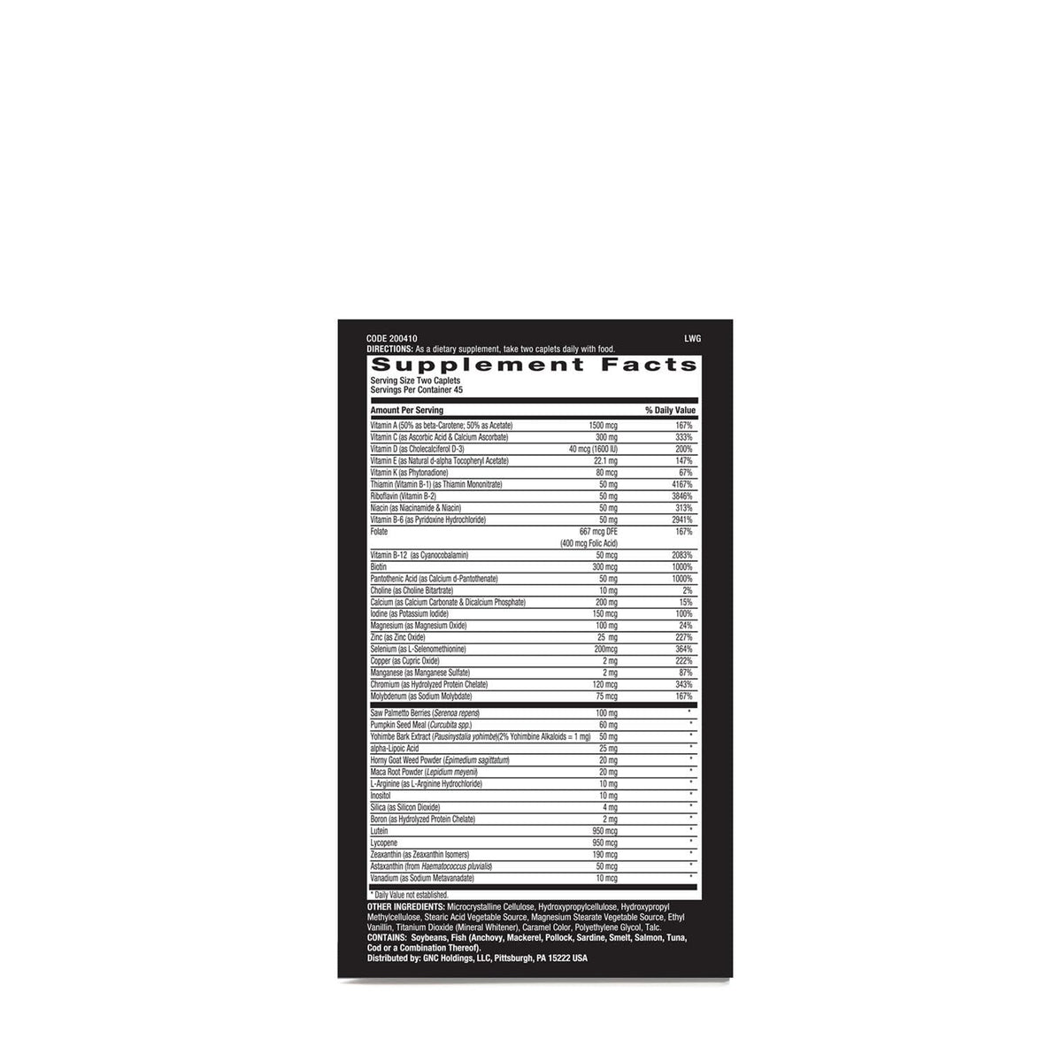 GNC Mega Men Prostate Multivitamin supplement facts, verified by CuratCart for quality and trust.