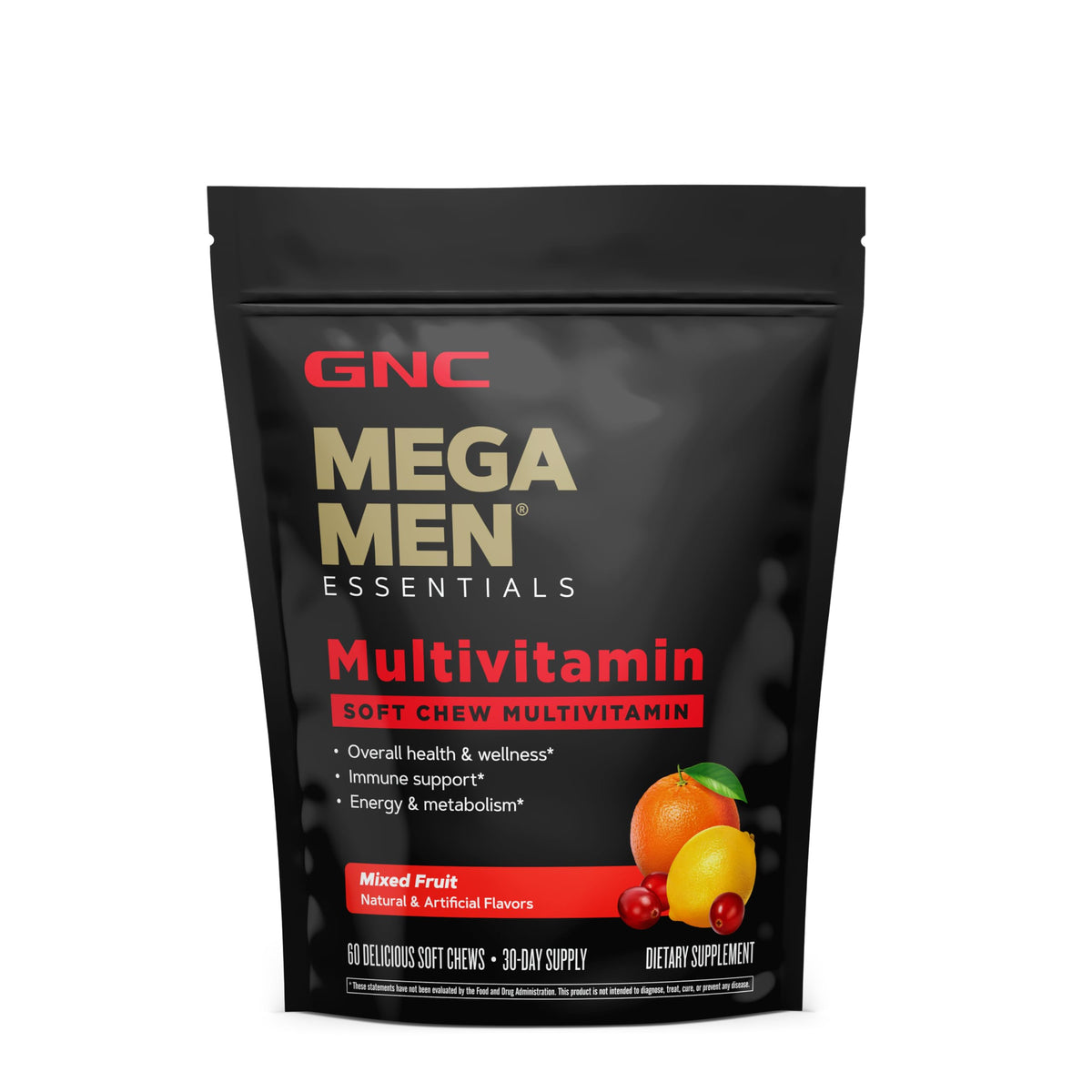 100% Genuine GNC Mega Men Soft Chew Multivitamin for overall health, immune support, and energy. 60 soft chews.