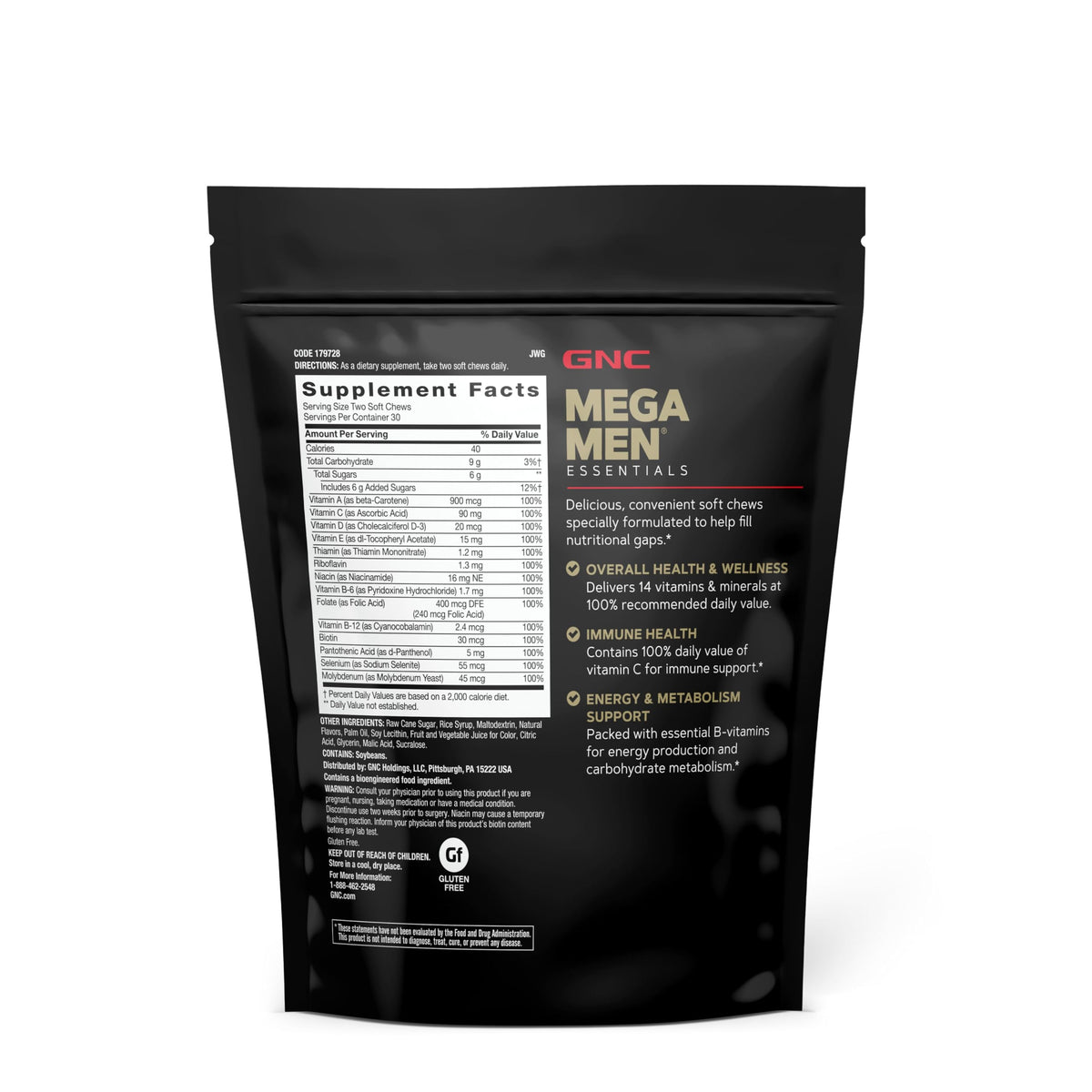 Premium imported GNC Mega Men Soft Chew Multivitamin offers essential nutrients for overall health and wellness.