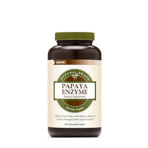 Premium imported GNC Papaya Enzyme tablets for digestion support, featuring 600 chewable tablets in a 200-day supply.