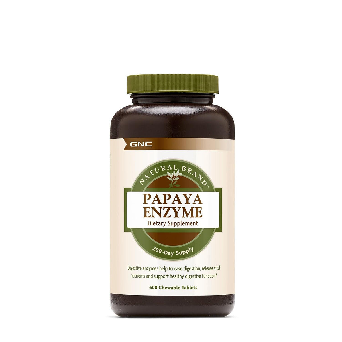 100% Genuine GNC Papaya Enzyme Chewable Tablets for digestion support, offering a 200-day supply with 600 tablets.