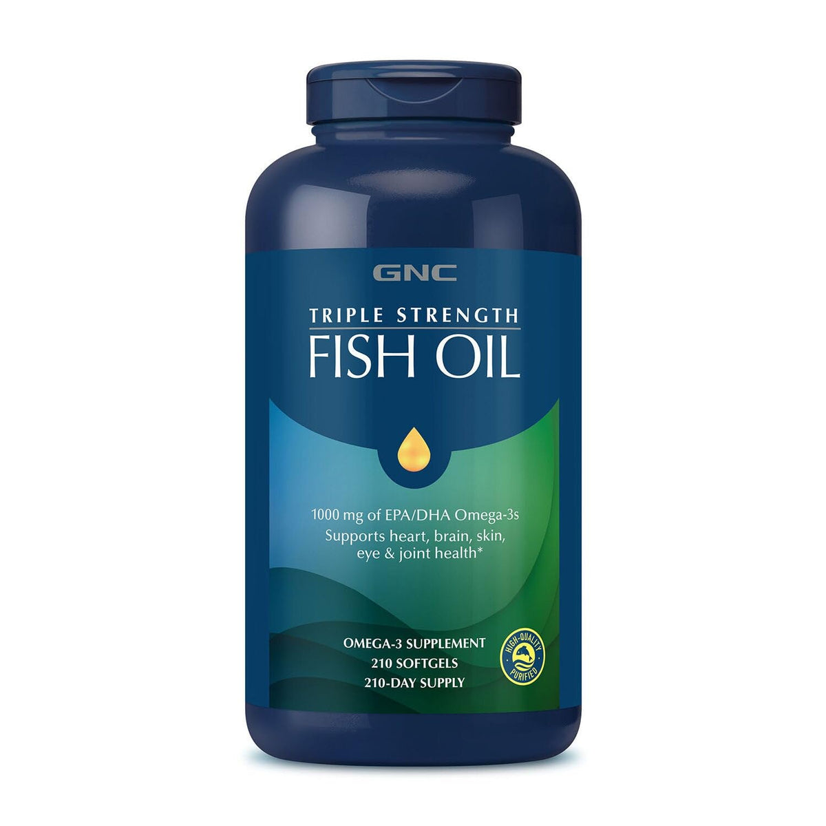 GNC Triple Strength Fish Oil, 100% genuine, provides 1000 mg of EPA/DHA Omega-3s for heart and joint health.
