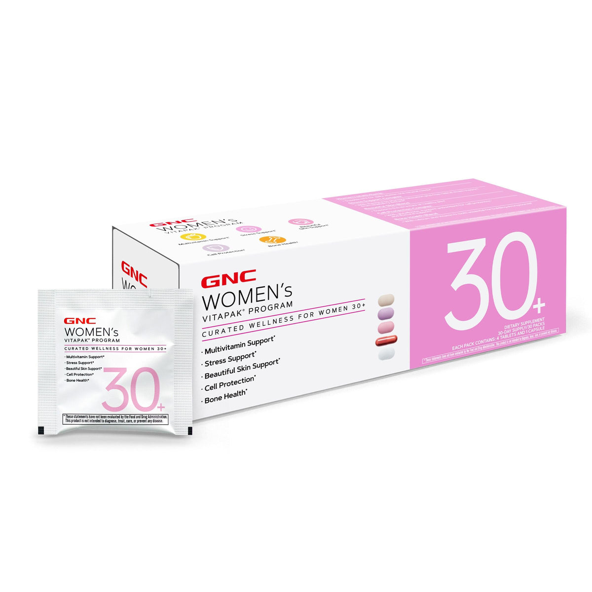 Discover GNC Women's Vitapak Program, an authentic wellness solution designed for women 30+, supporting skin and bone health.