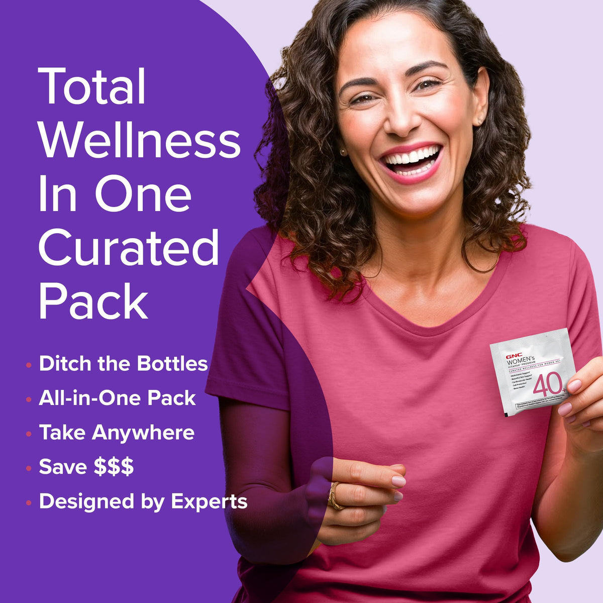 GNC Women's 40+ Vitapak Multivitamin in a curated pack for total wellness, designed by experts. Convenient and cost-effective.