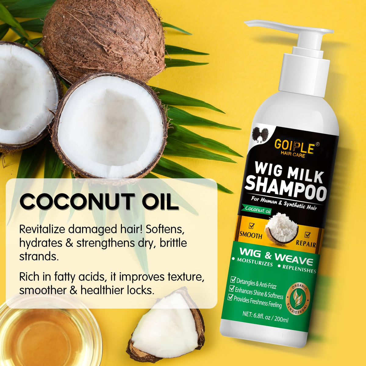 Goiple Wig Shampoo with coconut oil, revitalizes synthetic hair. 100% Authentic, available at Curat Cart, India.