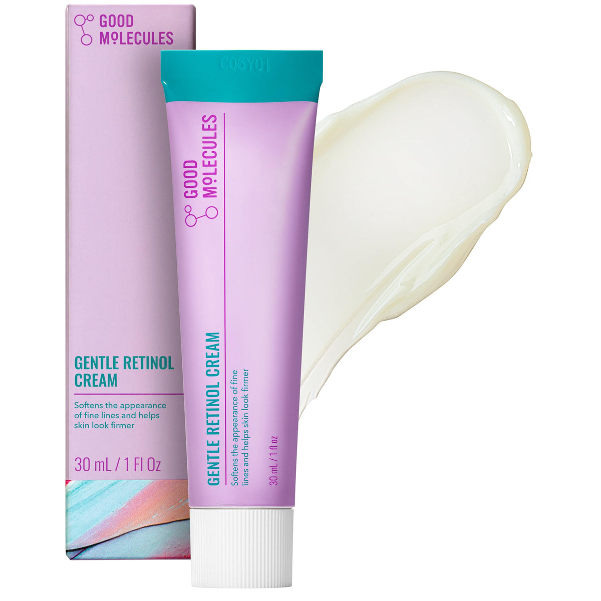 Good Molecules Gentle Retinol Cream in a pastel tube, designed to reduce fine lines and enhance skin firmness, original packaging.
