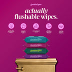 Goodwipes Flushable Wipes, made for sensitive skin, 100% Authentic and available in India at Curat Cart. Soothing with aloe & vitamin E.
