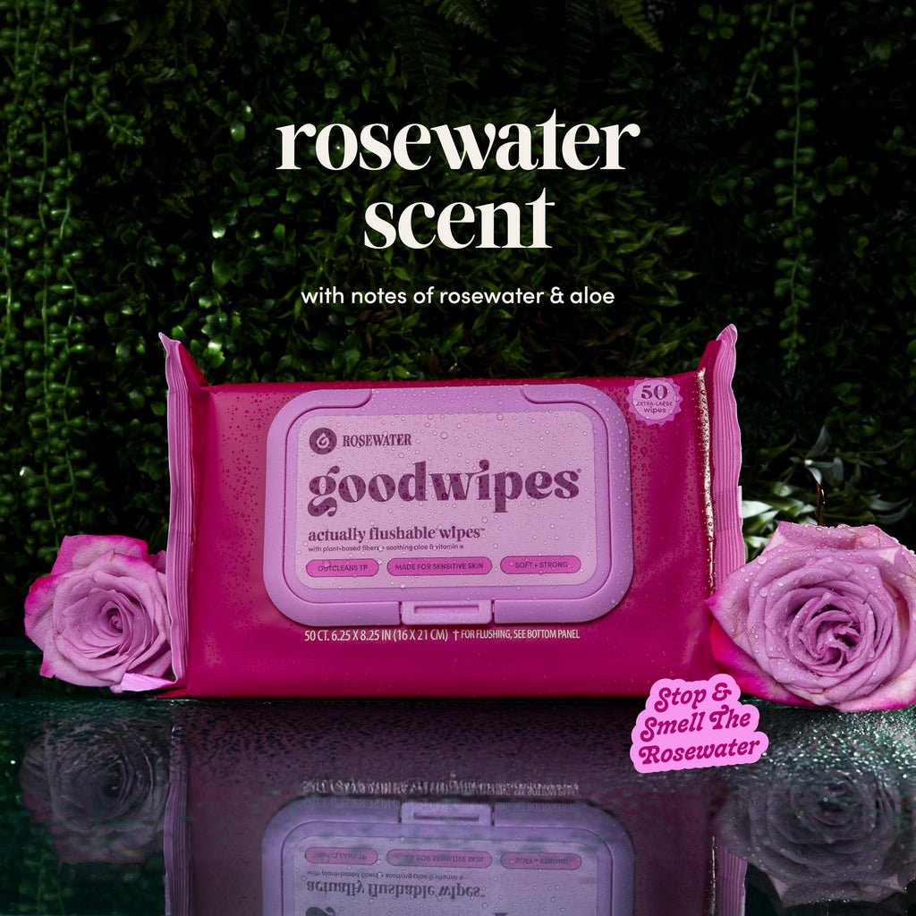 Discover goodwipes Flushable Wipes in rosewater scent, specially curated by Curat Cart for a refreshing clean. Perfect for on-the-go freshness.
