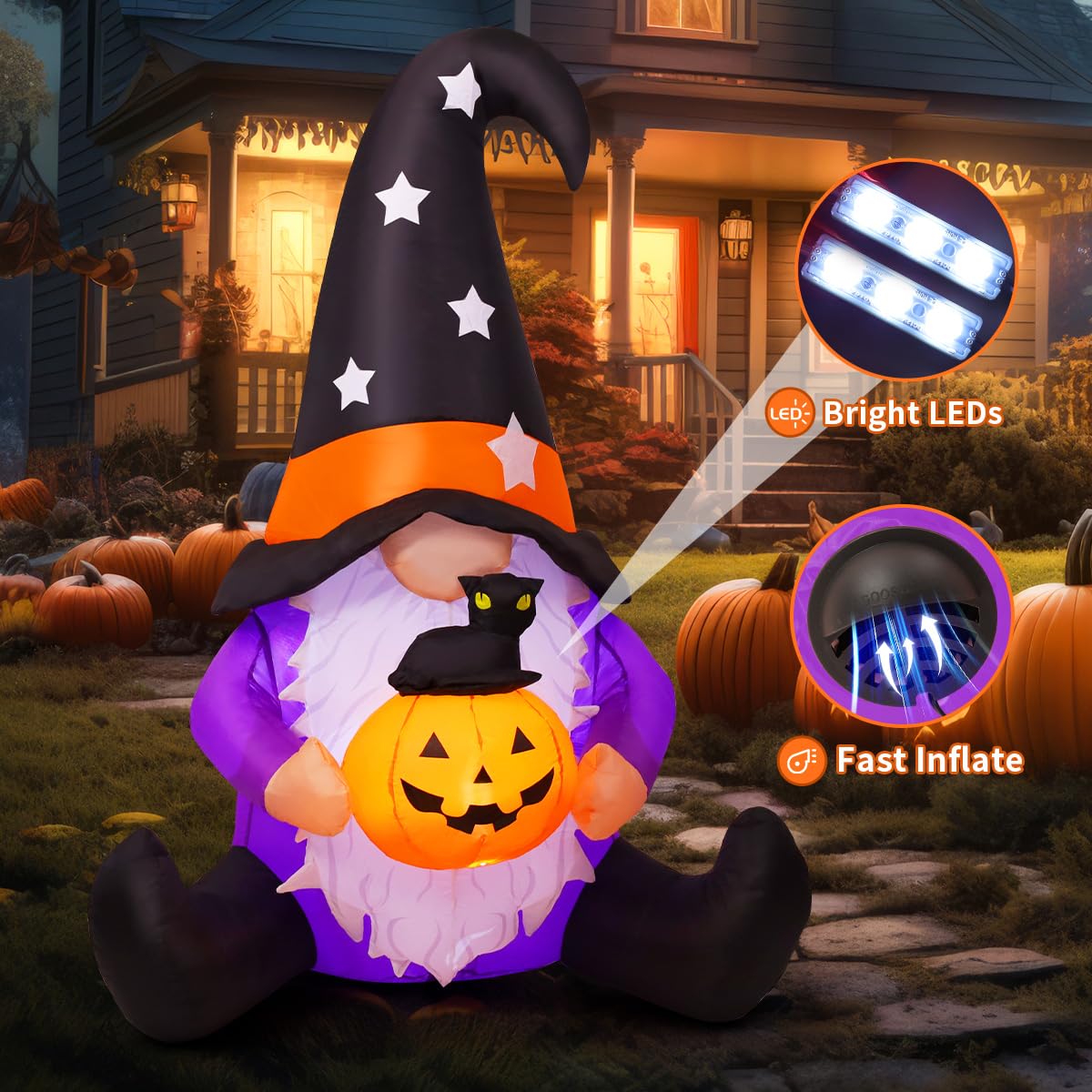 Brightly lit GOOSH Halloween Gnome inflatable with LED features, perfect for festive decor. Available at Curat Cart.