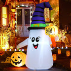 GOOSH Halloween Inflatables ghost decoration in official packaging, featuring a friendly design with a pumpkin and sign. Shop at Curat Cart.