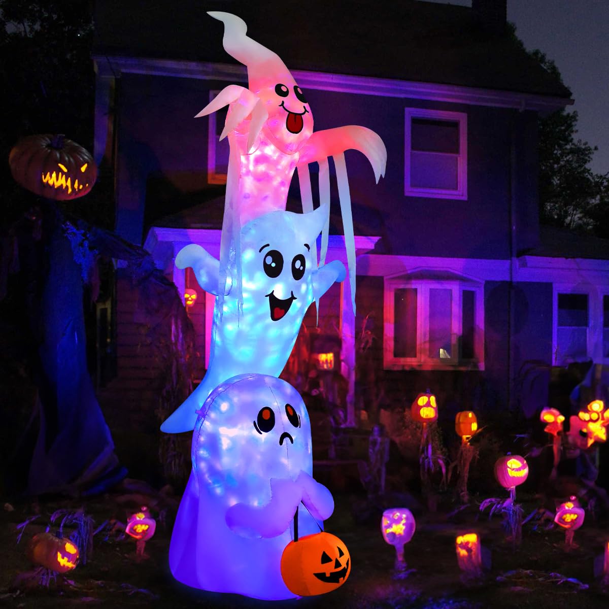 GOOSH Halloween Inflatable Ghosts with colorful lights, perfect for festive decor. Available in India at Curat Cart.