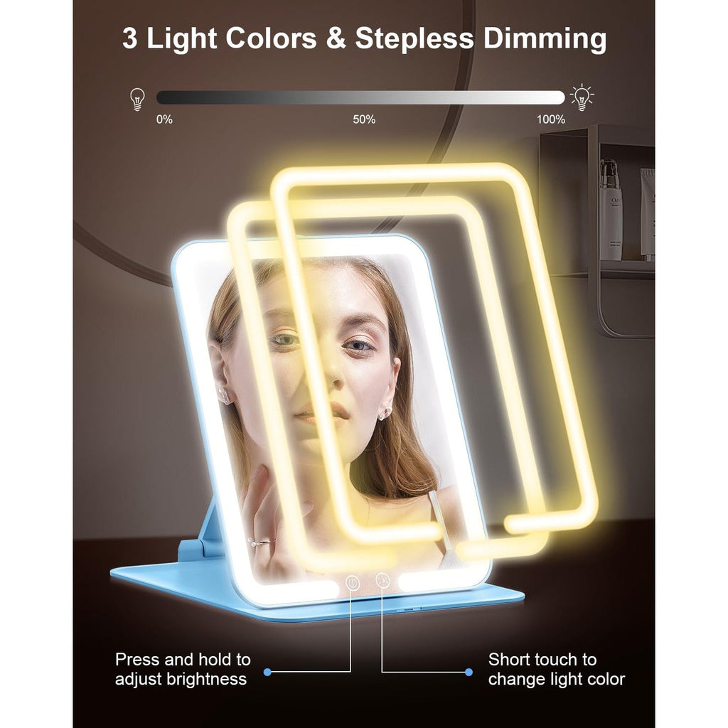 Gospire Travel Makeup Mirror features 3 light colors and stepless dimming for perfect makeup application. Verified by CuratCart.