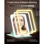 The Gospire Travel Makeup Mirror features 3 light colors, stepless dimming, and a stylish design perfect for on-the-go beauty.