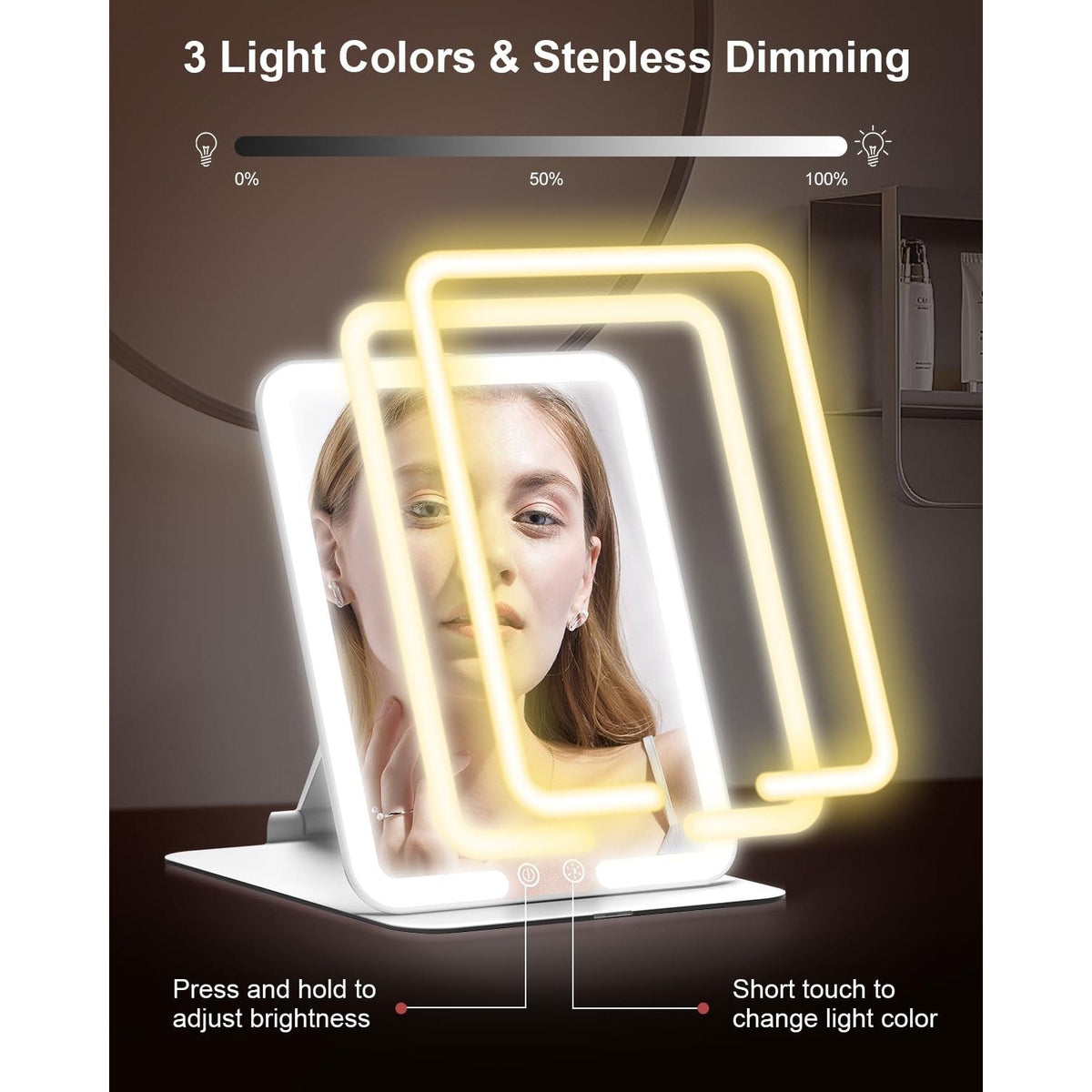 Gospire Travel Makeup Mirror with adjustable light colors and dimming for perfect makeup application. Verified by CuratCart.
