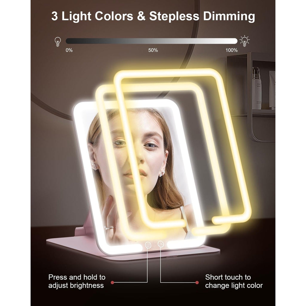 Gospire Travel Makeup Mirror features 3 light colors and stepless dimming. Available online exclusively for your beauty needs.