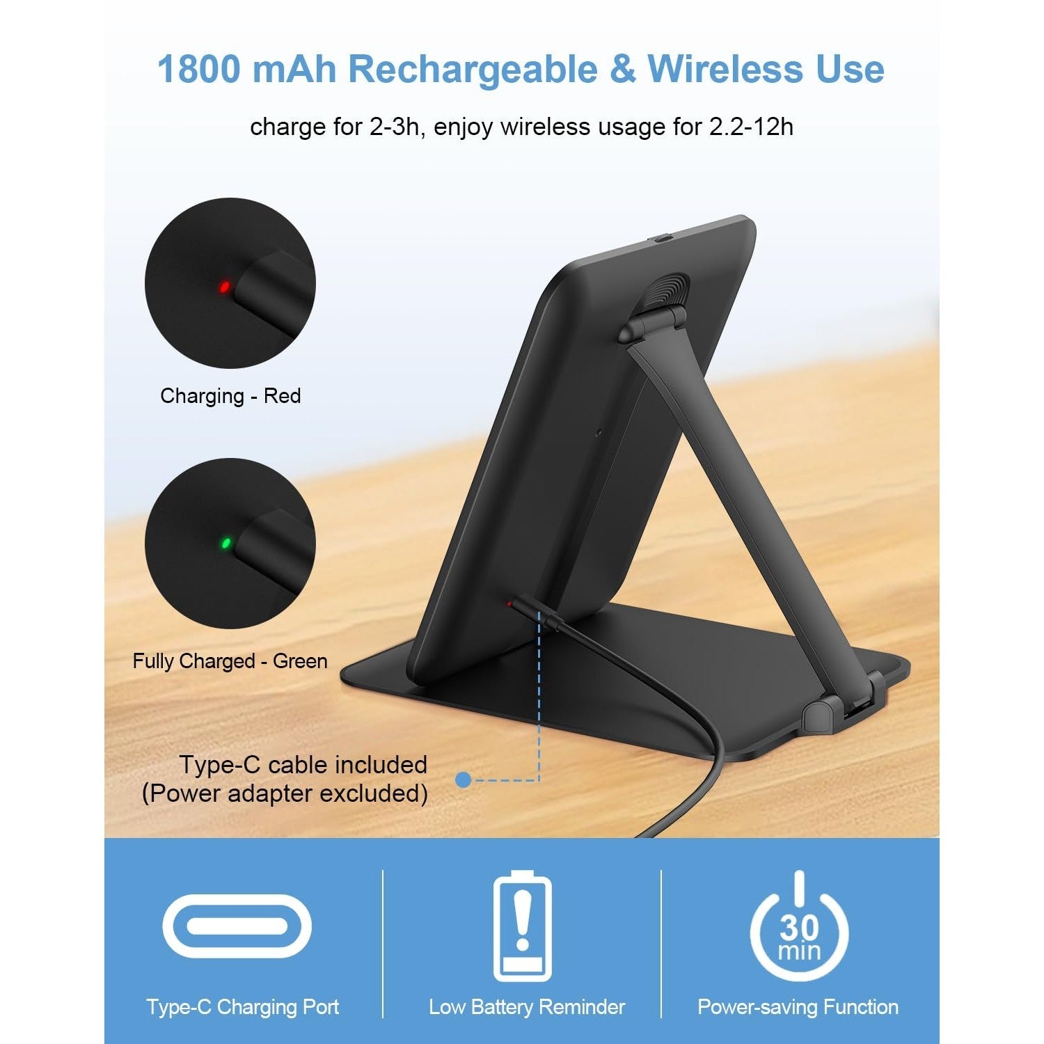 Authentic Gospire Travel Makeup Mirror with lights, wirelessly used, features 1800 mAh battery and Type-C charging port.