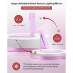Premium imported Gospire Travel Makeup Mirror features angle-activated sensor and automatic lighting for easy use.