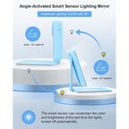 Premium imported Gospire travel makeup mirror with smart sensor lighting, activated by angle adjustments for convenience.