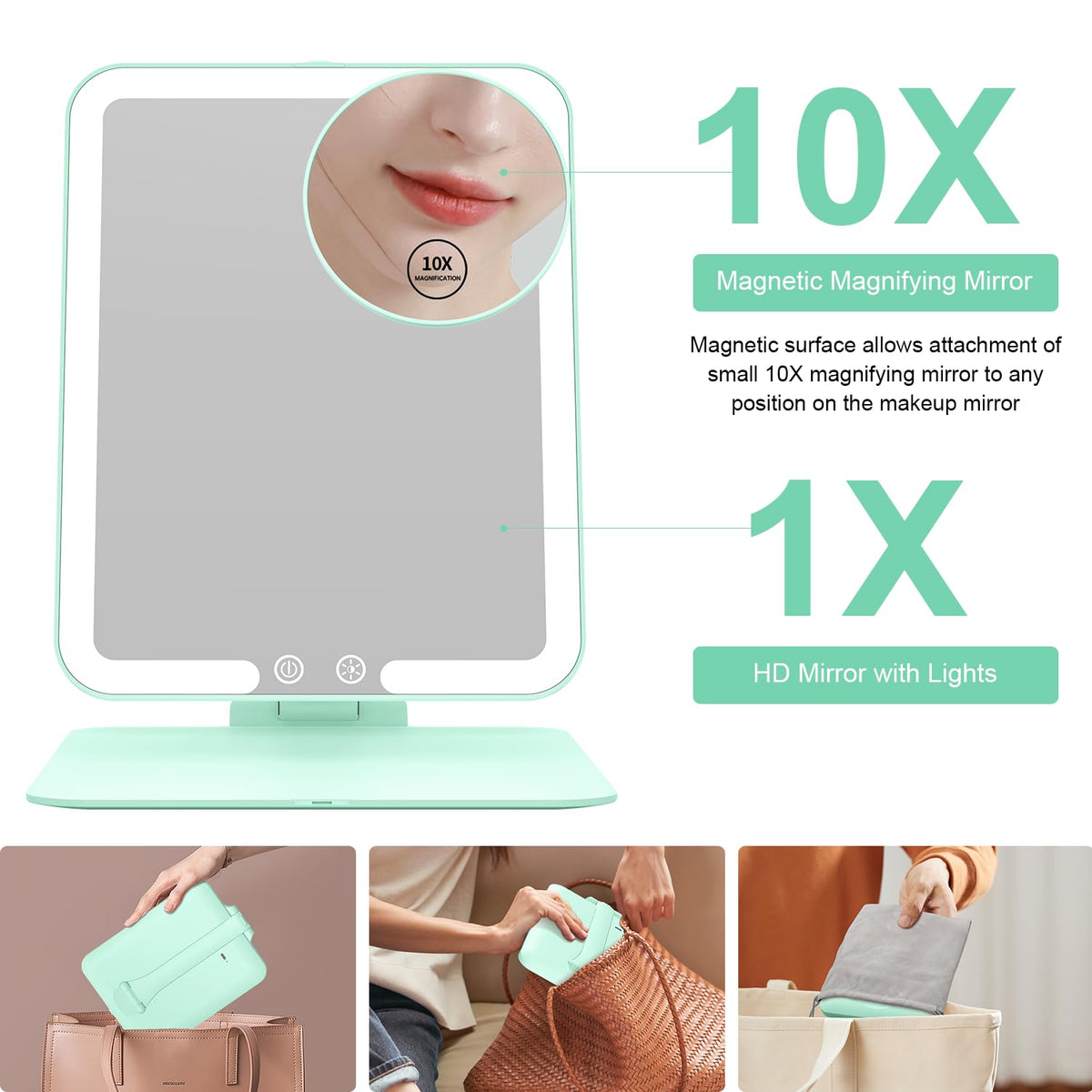 Gospire Travel Makeup Mirror with lights features a 10x magnifying mirror. High-definition, compact, perfect for travel. Order online today!