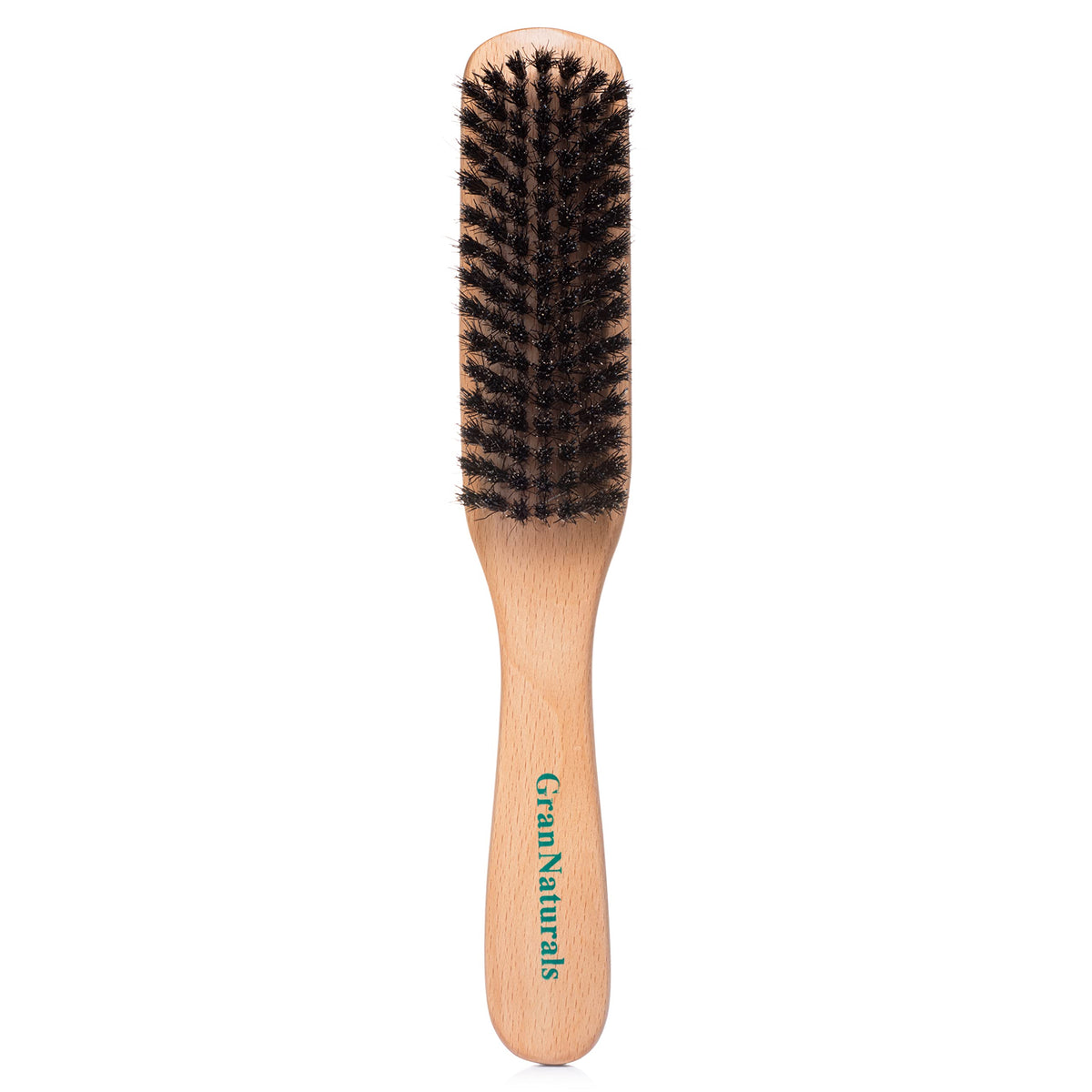 GranNaturals boar bristle hair brush with a wooden handle, designed for smooth, shiny hair. Original packaging included.