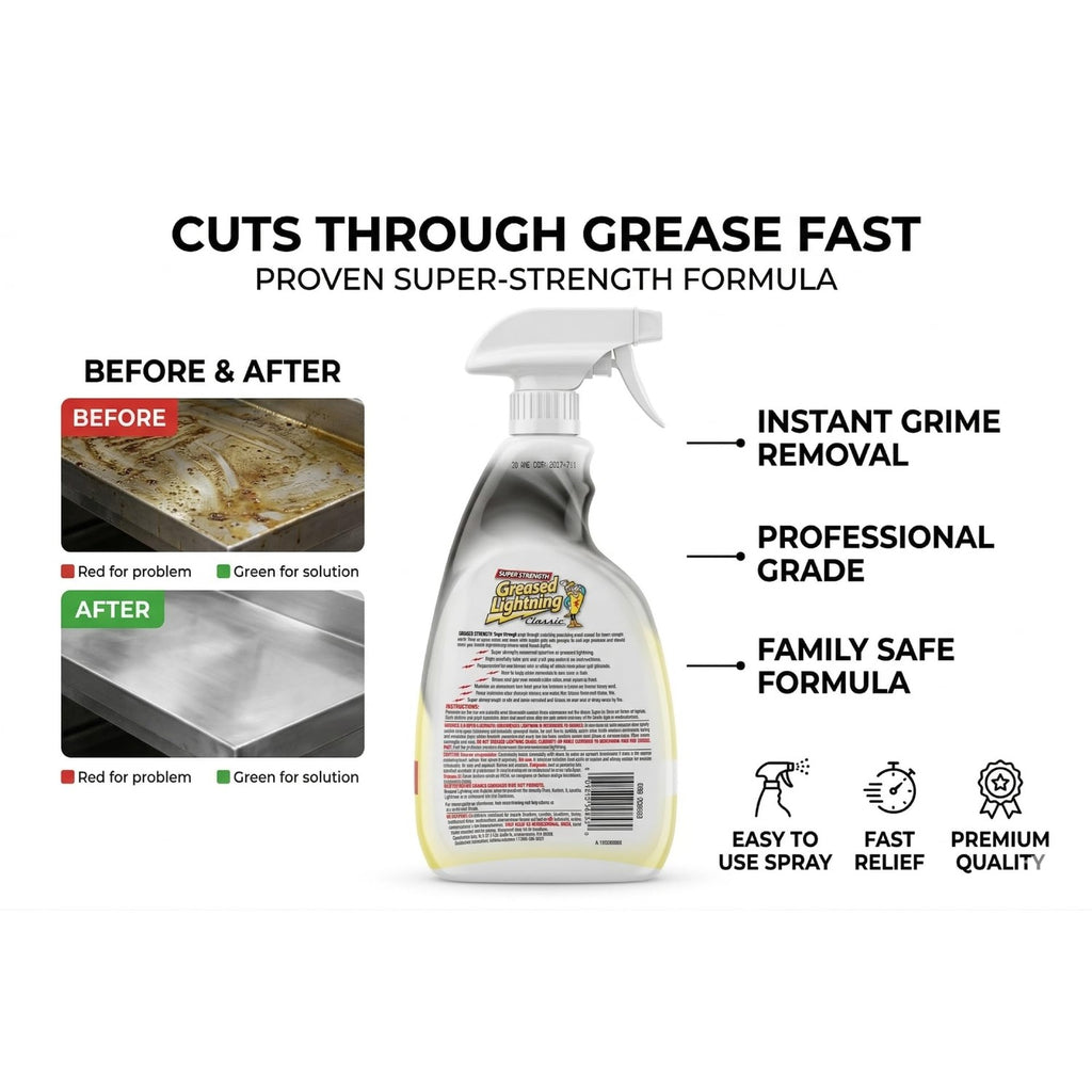 Greased Lightning Multi-Purpose Cleaner, specially curated by Curat Cart, offers instant grime removal with a professional-grade formula.