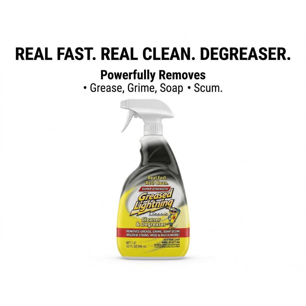 Greased Lightning Multi-Purpose Cleaner is a premium imported degreaser that powerfully removes grease, grime, and soap scum. Available at Curat Cart.