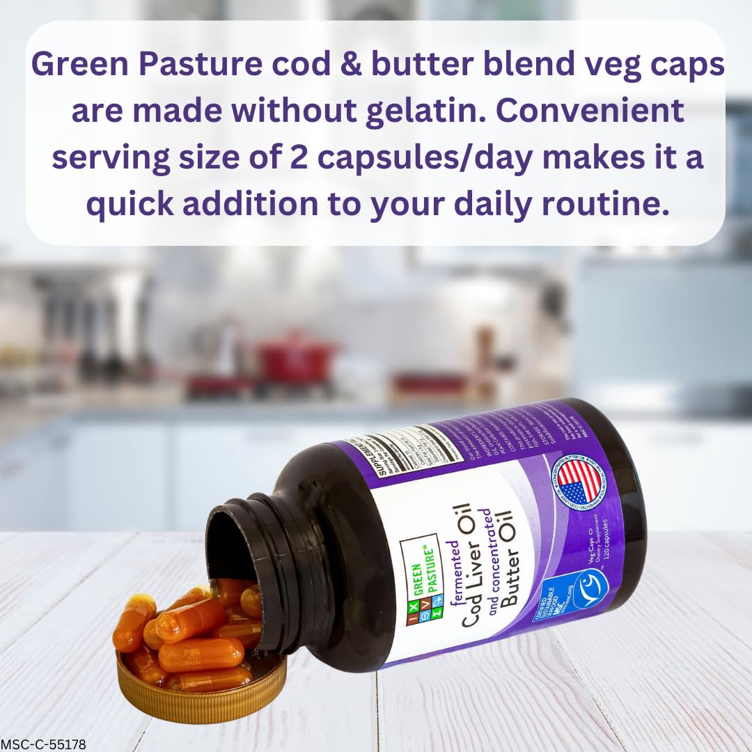 Green Pasture Cod Liver Oil Blend capsules available in India. Convenient 2 capsules daily for your routine. Order online!