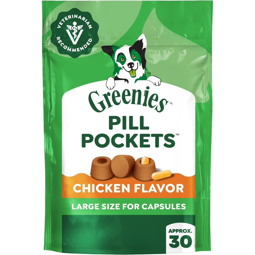 Greenies Pill Pockets dog treats in chicken flavor, large size for capsules, 100% authentic and available at Curat Cart.