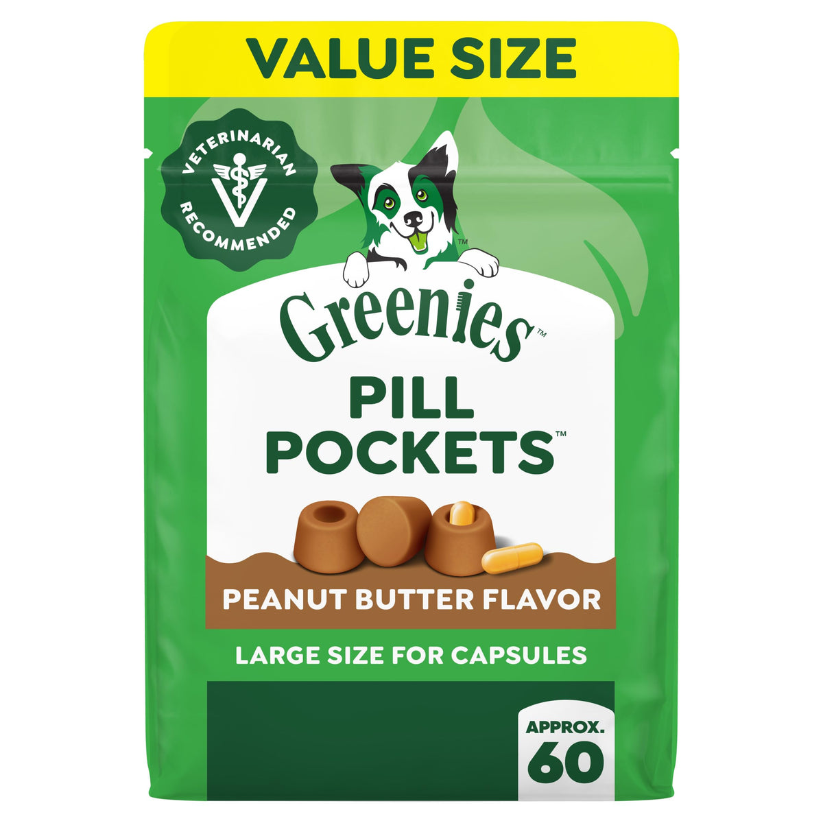 Greenies Pill Pockets in peanut butter flavor, premium imported dog treats, perfect for hiding pills. Available at Curat Cart.