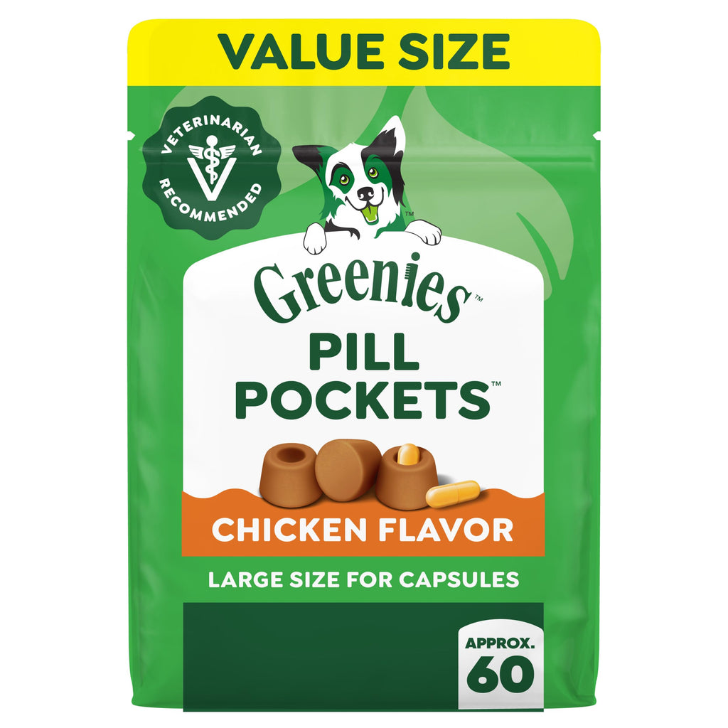 Greenies Pill Pockets Dog Treats in chicken flavor, 100% Authentic and available at Curat Cart for hassle-free pill administration.