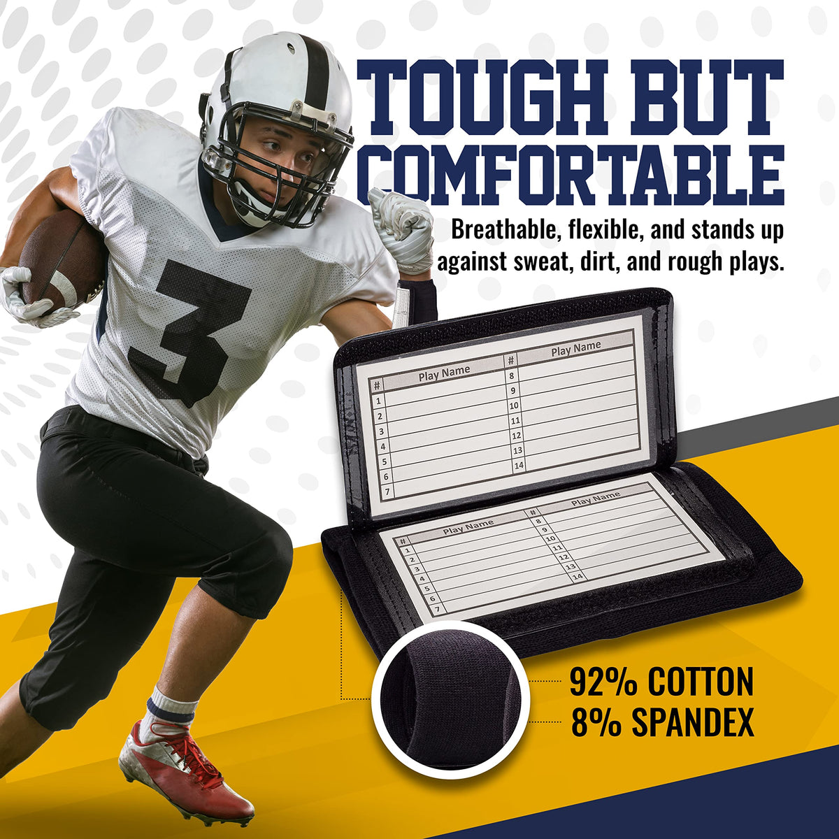 Experience the GSM Brands Quarterback Play Wristband, specially curated by Curat Cart for comfort and performance on the field.