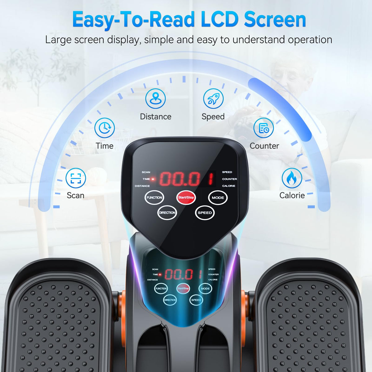 Discover the GUGTTR Under Desk Elliptical with an easy-to-read LCD screen, exclusively available at Curat Cart. Perfect for effortless workouts.