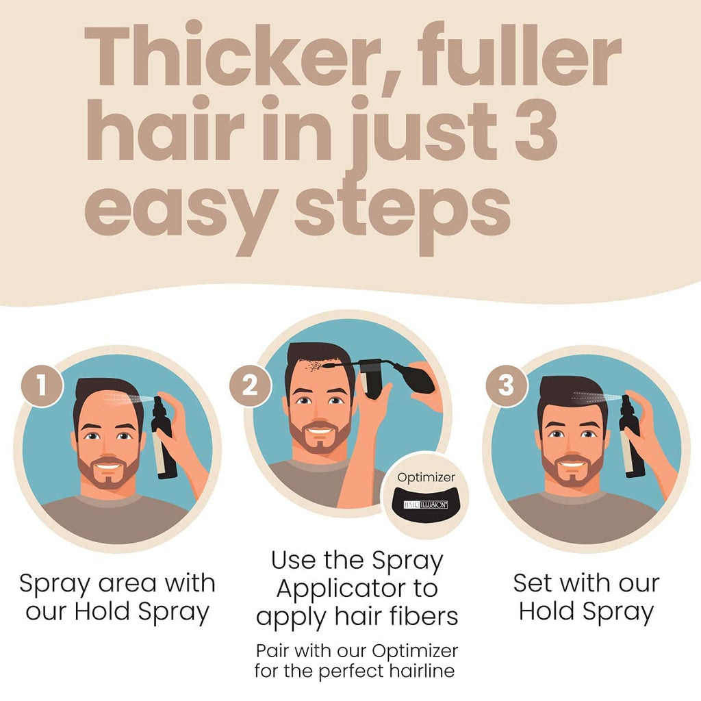 Step-by-step guide to applying Hair Illusion Black Real Hair Fibers for thicker hair. Order online now!