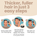 Step-by-step guide to applying Hair Illusion Black Real Hair Fibers for thicker hair. Order online now!