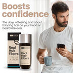 Hair Illusion Black Real Hair Fibers boosts confidence, ideal for thinning hair, globally favored solution for fuller look.