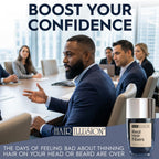 Boost your confidence with Hair Illusion Black Hair Fibers; perfect for thinning hair. Verified by CuratCart.