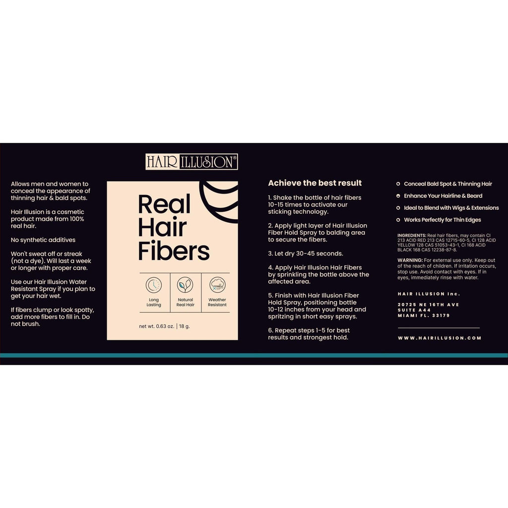 Enhance thinning hair with Hair Illusion's black real hair fibers. Original packaging for fuller, natural hair appearance.