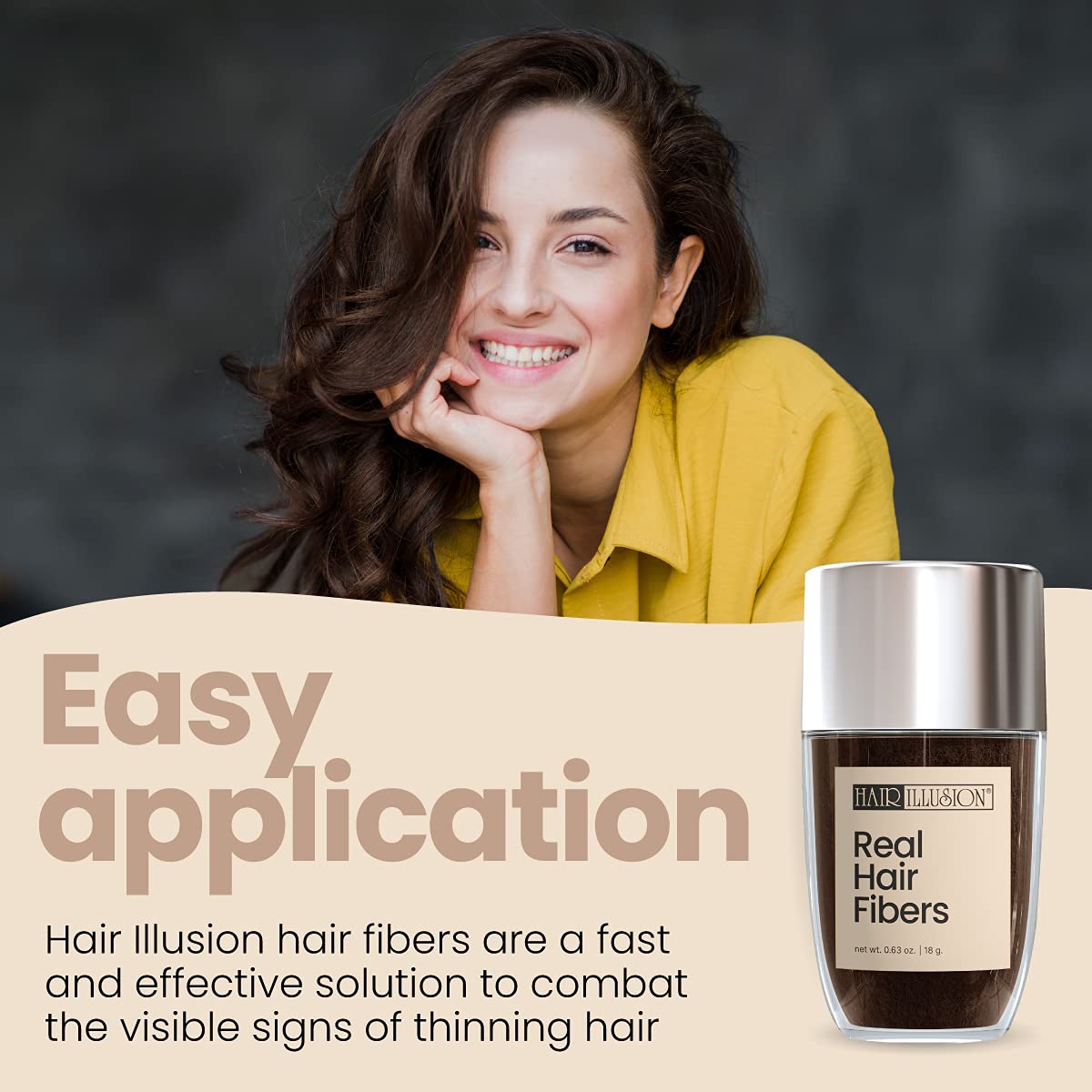 Premium imported Hair Illusion black hair fibers provide an easy solution for thinning hair, ensuring a natural look.