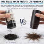 Real hair fibers in a container, showcasing a side-by-side comparison with synthetic powders. Verified by CuratCart.