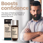 Hair Illusion Black Real Hair Fibers in original packaging, ideal for enhancing thinning hair or beard confidently.
