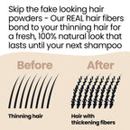 Experience an authentic look with our 100% genuine hair fibers that bond to thinning hair for natural, lasting results.