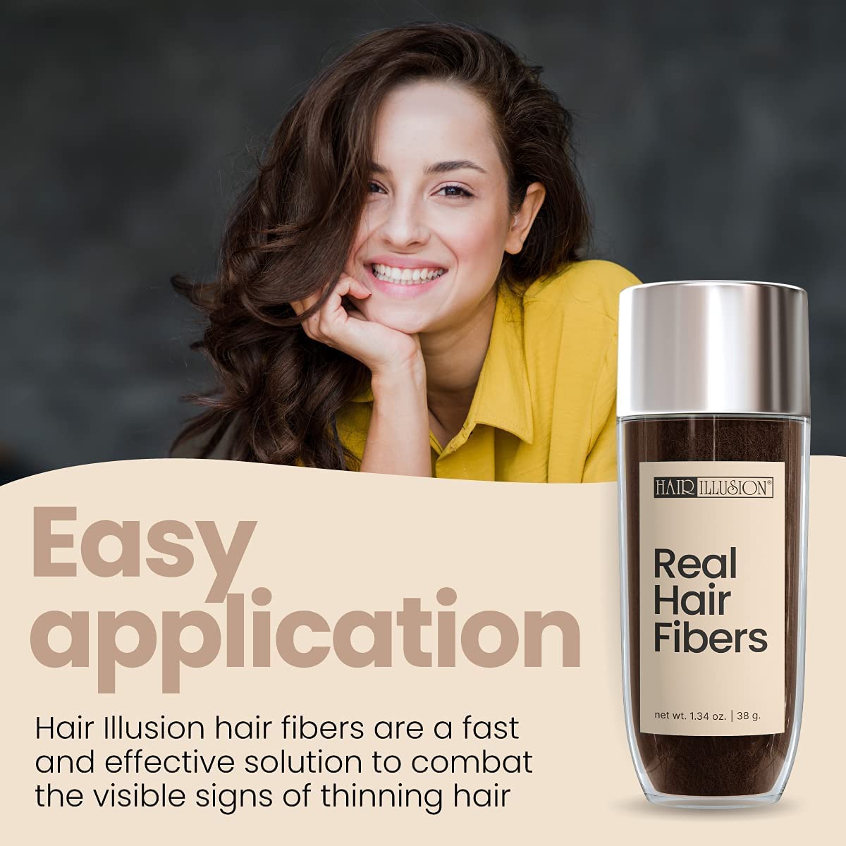 Easy-to-apply Hair Illusion black hair fibers quickly conceal thinning hair. Available for order online in India.