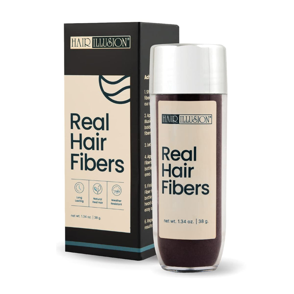 Discover Hair Illusion Black Real Hair Fibers, 38g, perfect for voluminous, natural-looking hair. Available for online order.