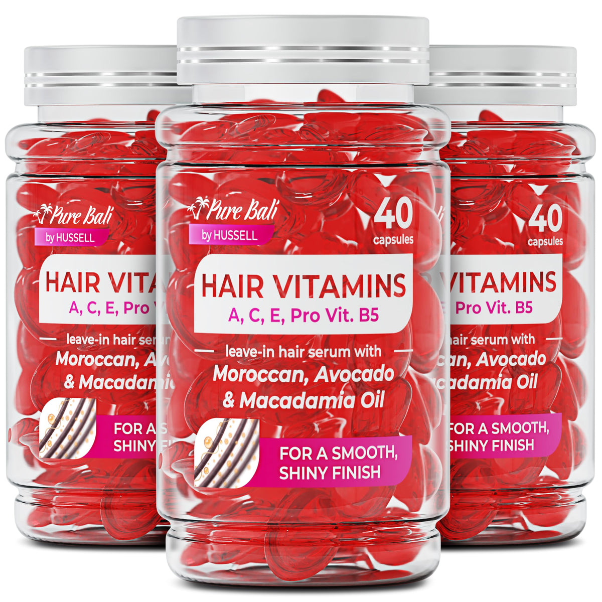 Hair oil capsules enriched with Moroccan, Avocado, and Macadamia oils. Verified by CuratCart for quality and trust.