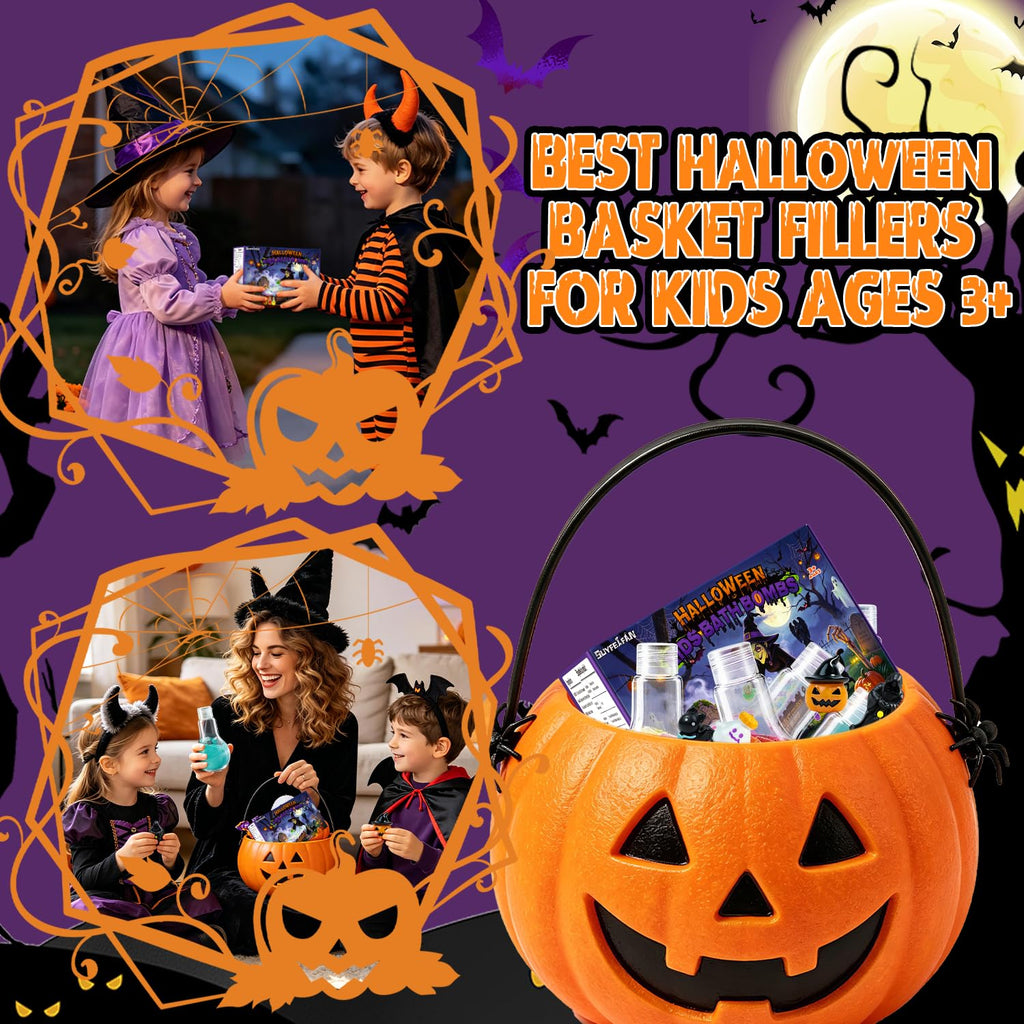 Discover Curat Cart's Halloween Bath Bombs Potion Kits in quality packaging, perfect as festive basket fillers for kids ages 3+.