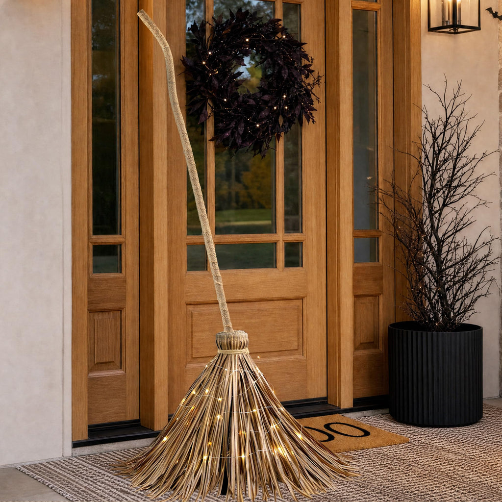 The Light Up Witch Broom features a high-quality finish with enchanting lights, perfect for Halloween. Available at Curat Cart.