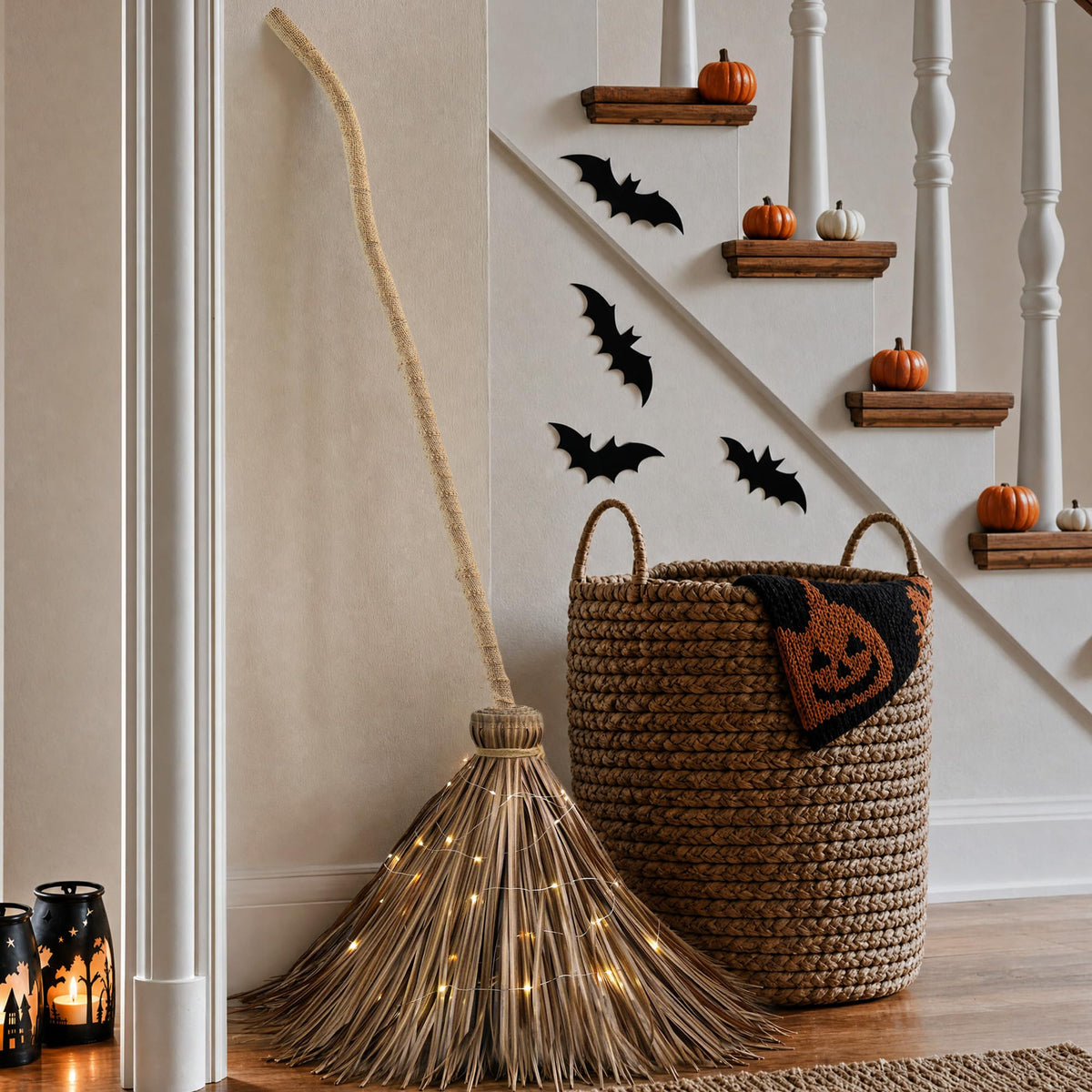 Illuminate your space with the Light Up Witch Broom, perfect for festive decorations. Available at Curat Cart.