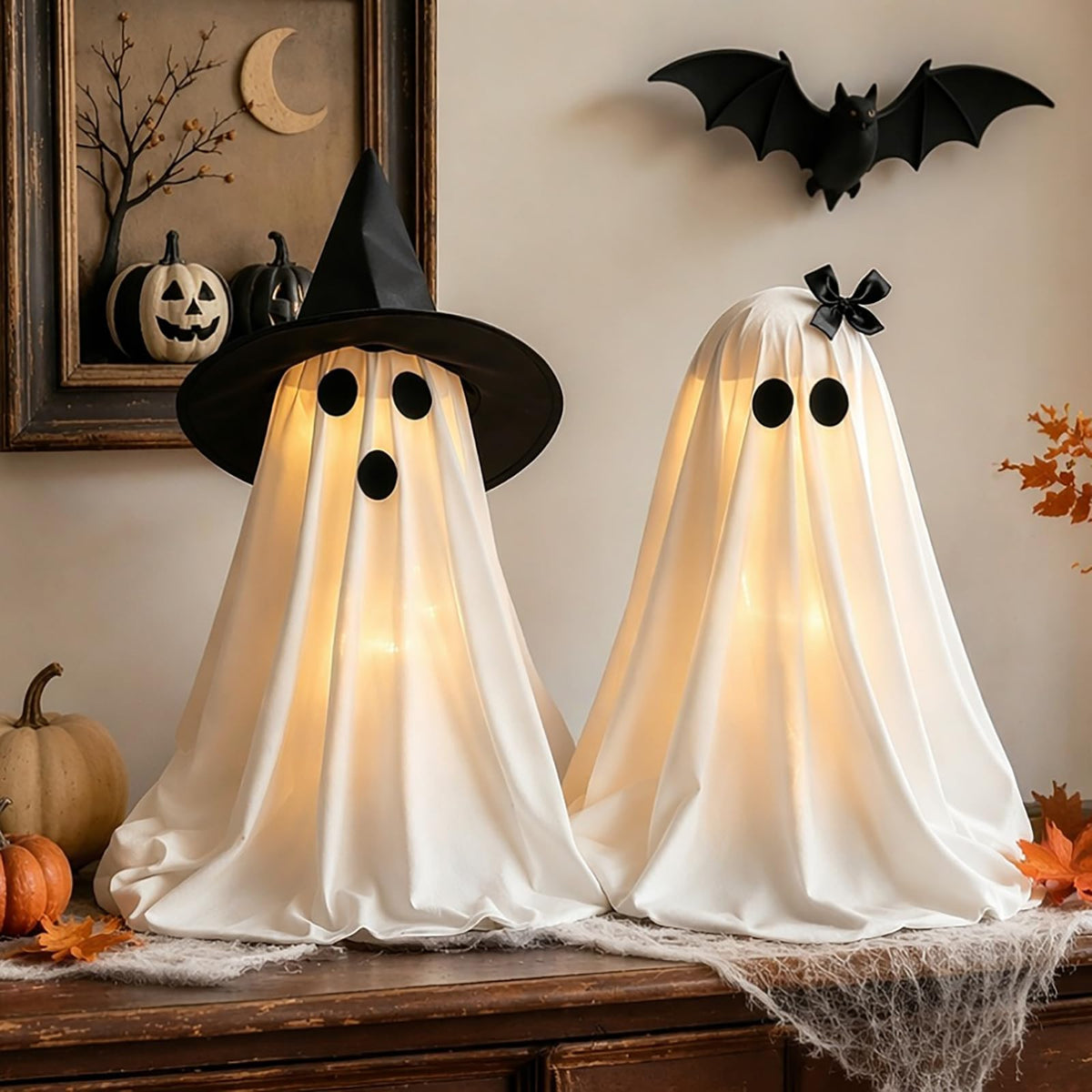 Illuminate your Halloween with premium imported Light-Up Ghosts with Witch Hats, available at Curat Cart. Perfect for festive decor.